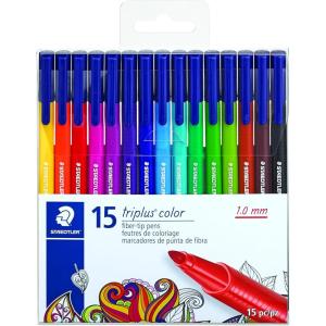 imageSTAEDTLER fibertip pens triplus color 1mm pressureresistant tip washable ink triangular barrel set of 15 vibrant colors assorted 323 TB15LU