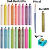 image:imageSTAEDTLER 3in1 Buntstifte und Kinder Bleistift Noris junior Bunt Wachsmal und Aquarellstift sehr dicke Mine extra bruchsicher ideal fr Kinder 18 Farben Spitzer und Bleistift 140 C18P1X