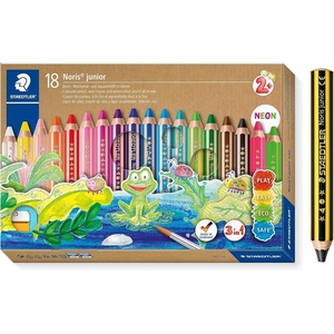 image:imageSTAEDTLER 3in1 Buntstifte und Kinder Bleistift Noris junior Bunt Wachsmal und Aquarellstift sehr dicke Mine extra bruchsicher ideal fr Kinder 18 Farben Spitzer und Bleistift 140 C18P1X