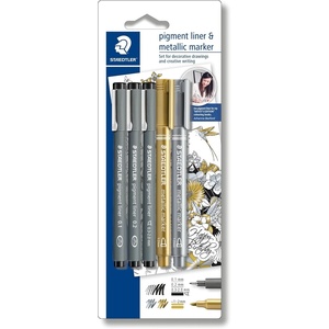 image:imageStaedtler creative set 3 Fine liner pigment liner black 2 metallic marker Johanna Basford 308 SBK3P3
